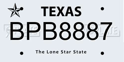 BPB8887 Texas License Plate