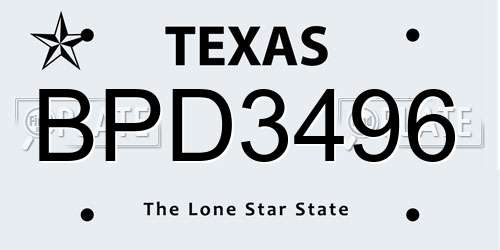 BPD3496 Texas License Plate
