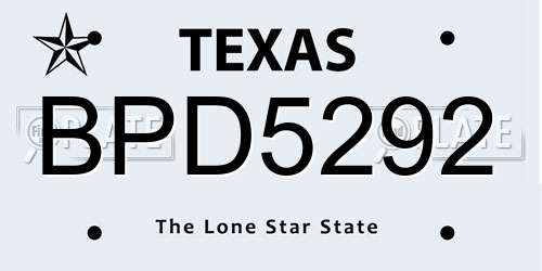 BPD5292 Texas License Plate