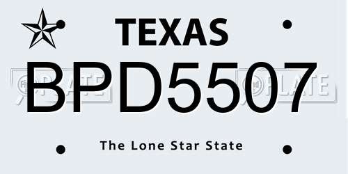 BPD5507 Texas License Plate