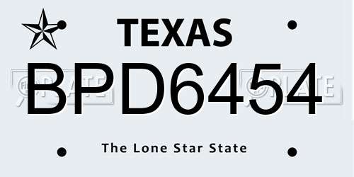 BPD6454 Texas License Plate