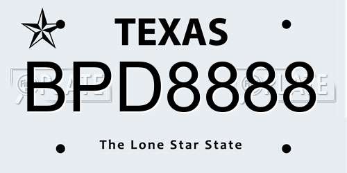 BPD8888 Texas License Plate