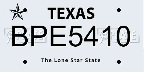 BPE5410 Texas License Plate