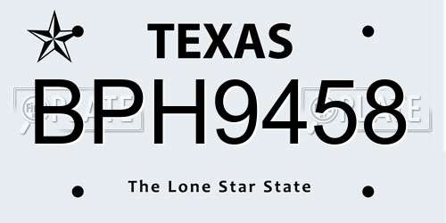 BPH9458 Texas License Plate