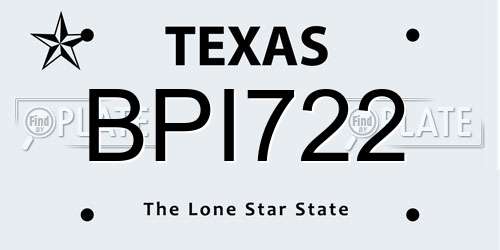 BPI722 Texas License Plate