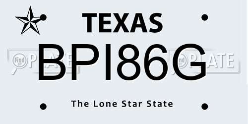 BPI86G Texas License Plate