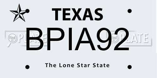 BPIA92 Texas License Plate