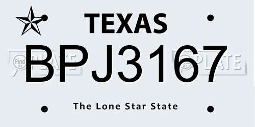 BPJ3167 Texas License Plate