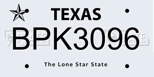 BPK3096 Texas License Plate