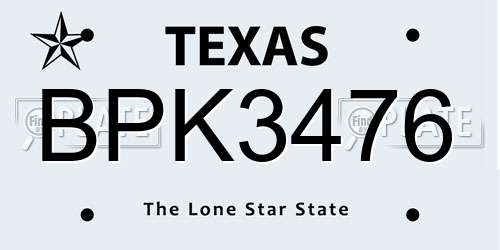 BPK3476 Texas License Plate