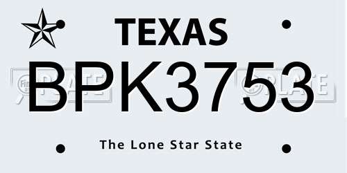 BPK3753 Texas License Plate