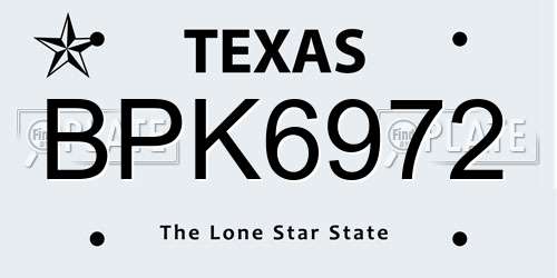 BPK6972 Texas License Plate