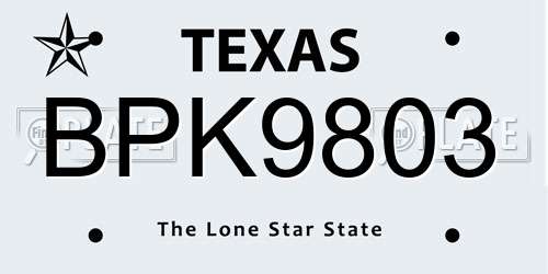 BPK9803 Texas License Plate