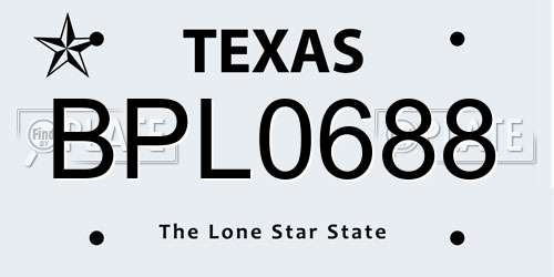 BPL0688 Texas License Plate