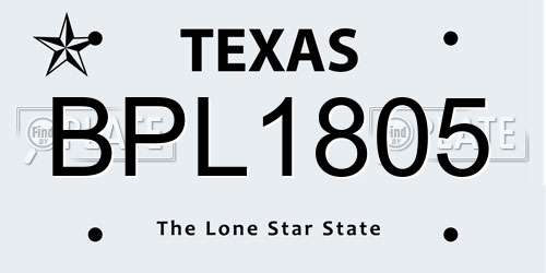 BPL1805 Texas License Plate
