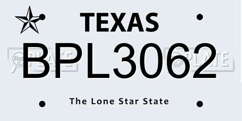 BPL3062 Texas License Plate