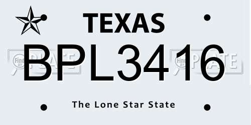 BPL3416 Texas License Plate