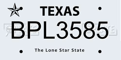 BPL3585 Texas License Plate