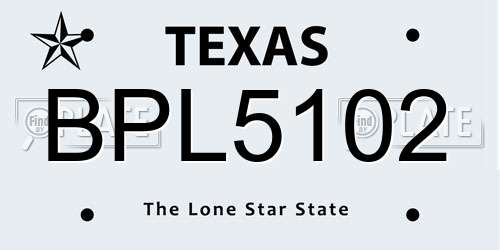 BPL5102 Texas License Plate