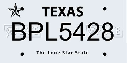 BPL5428 Texas License Plate