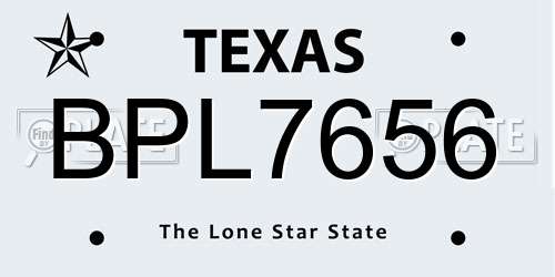 BPL7656 Texas License Plate
