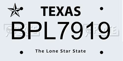 BPL7919 Texas License Plate