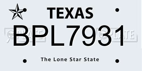 BPL7931 Texas License Plate