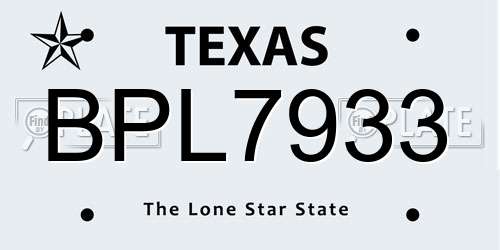 BPL7933 Texas License Plate
