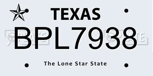 BPL7938 Texas License Plate