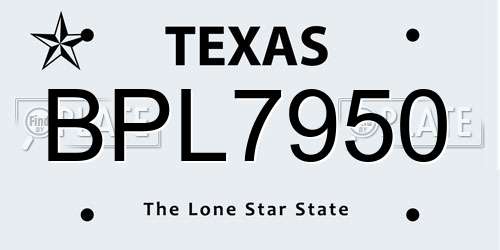 BPL7950 Texas License Plate