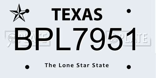BPL7951 Texas License Plate