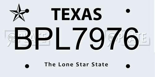 BPL7976 Texas License Plate