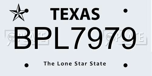BPL7979 Texas License Plate