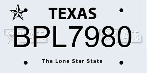 BPL7980 Texas License Plate