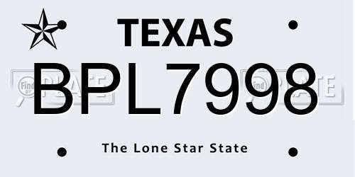 BPL7998 Texas License Plate