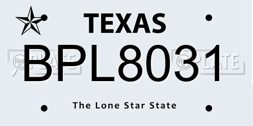 BPL8031 Texas License Plate