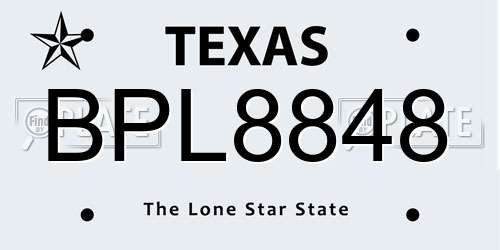 BPL8848 Texas License Plate