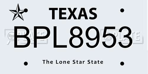 BPL8953 Texas License Plate