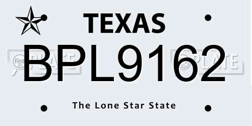 BPL9162 Texas License Plate