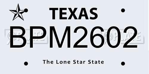 BPM2602 Texas License Plate