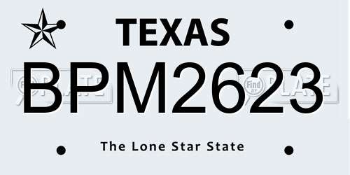 BPM2623 Texas License Plate