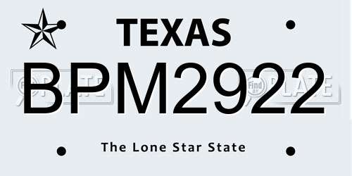 BPM2922 Texas License Plate