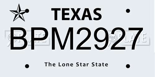 BPM2927 Texas License Plate
