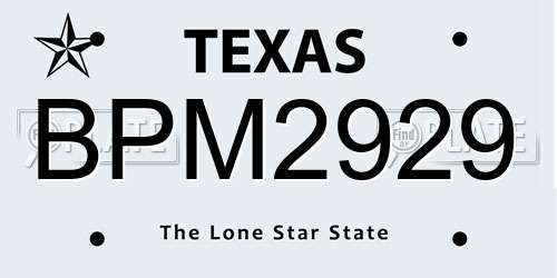 BPM2929 Texas License Plate
