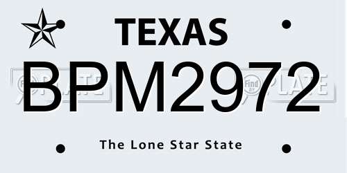BPM2972 Texas License Plate
