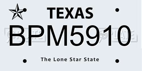 BPM5910 Texas License Plate