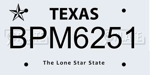 BPM6251 Texas License Plate