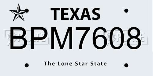 BPM7608 Texas License Plate
