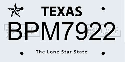 BPM7922 Texas License Plate