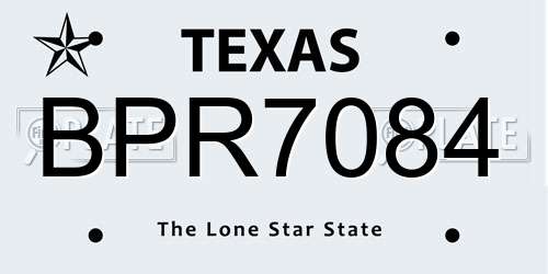 BPR7084 Texas License Plate